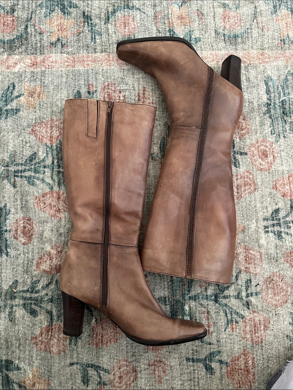 Brown Leather Knee-High Women's Boots